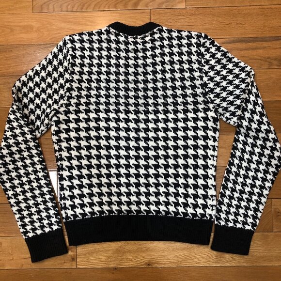 Moda International Crewneck Houndstooth Black & White Knit Sweater Size M - Picture 2 of 6